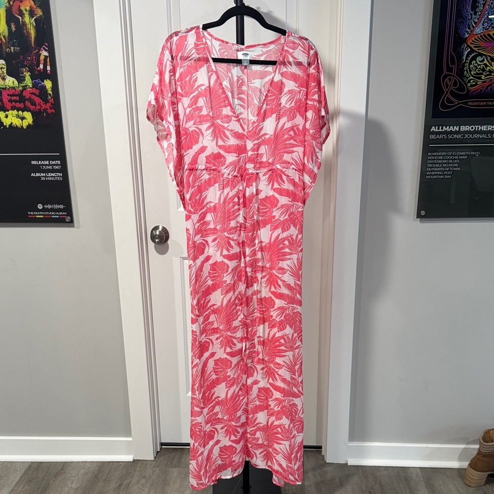 Old Navy Pink and White Swim Coverup